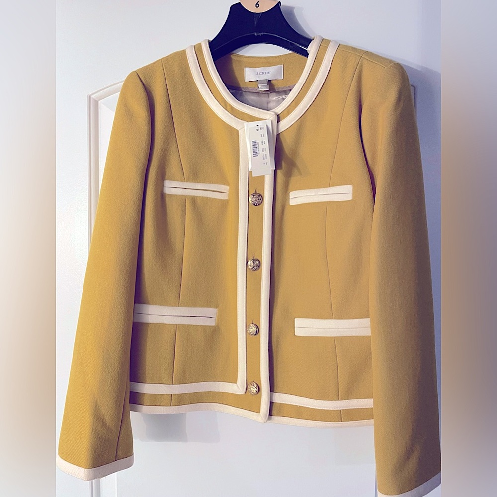 NWT J Crew Cropped Double Serge mustard yellow Ladylike Jacket Blazer 6 small